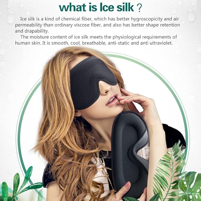 Eye Mask for Sleeping Light Blocking,Side Sleeper Women Men, 3D Contoured Cup Sleeping Mask, Soft Breathable Sleep Eye Mask with Adjustable Elastic Strap for Flight Nap，Black-3D