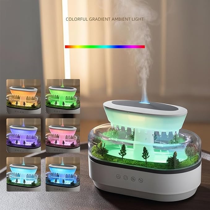 Essential Oil Diffusers, 7-Color Rainfall Cloud Diffuser, Silent Rain Lamp Timer Diffusers with Music and Micro Landscape Ultrasonic,Water Drip Sound Diffusers for Bedrooms, Offices, and Hotels