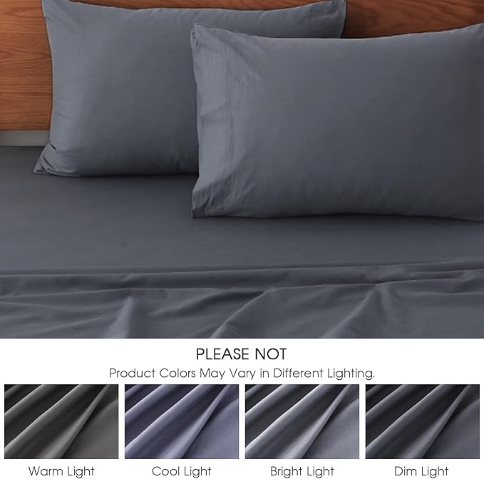 HYPREST Extra Deep Pocket Queen Sheet Sets Fits 18"-24" in Deep Mattress -100% Cotton Queen Sheet Set,Grey Hotel Luxury Soft Wrinkle Free Cooling Sheet Sets for Queen Bed Deep Pocket
