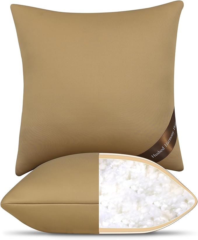 20x20 Pillow Inserts Set of 2 - Shredded Memory Foam with 3-Layer Hybrid Construction - Supportive 20 Inch Pillow Insert for Couch Throw Pillows, Never Goes Flat Down-Like Softness Brown