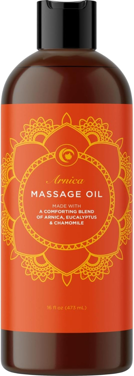 Arnica Massage Oil for Muscle Relaxing - Comforting Sore Muscle Massage Oil for Full Body Relief with Soothing Chamomile Lavender Peppermint & Rosemary Essential Oils - Vegan & Non GMO (16 Fl Oz)