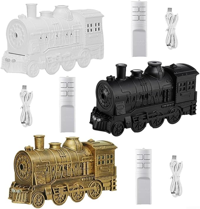 FABULETTA 300ml Retro Steam Train Essential Oil Diffuser with Cool Mist Humidifier, Quiet 25dB Operation, Auto Shut-Off, Dual Light Modes & Timer for Bedroom(Copper colored)