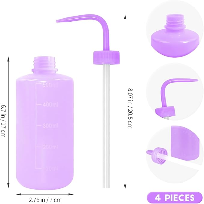 4 Packs Tattoo Wash Bottle Water Squirt Squeeze Diffuser Bottles (Purple, 500ml)