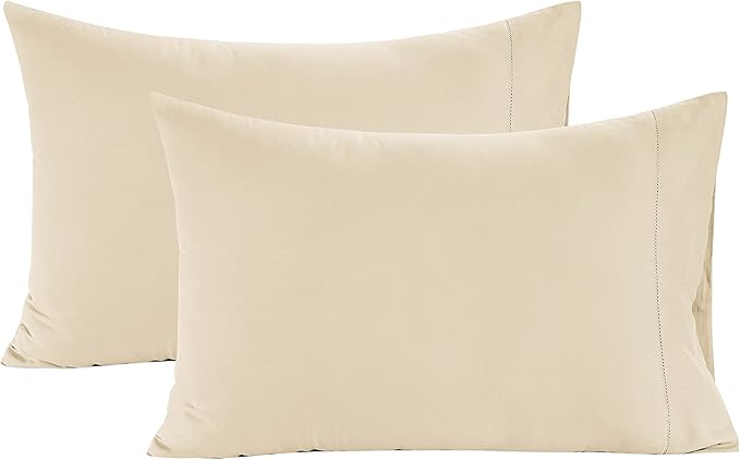 LANE LINEN Queen Ivory Pillow Cases Set of 2 100% Egyptian Cotton Sateen Perfect for Home Hotels & Hospital Use Standard Size