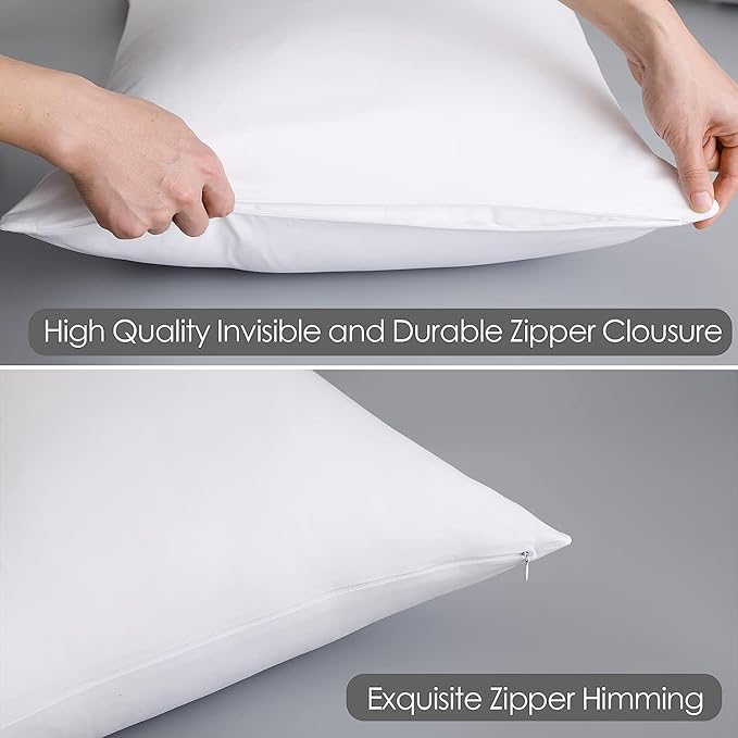 Pillow Protector King Size 100% Egyptian Cotton Pillow Covers, 400 Thread Count Sateen Weave Cooling Pillow Cases with Zipper Hidden, Breathable Non Noisy Easy Care, Set of 2 (White)