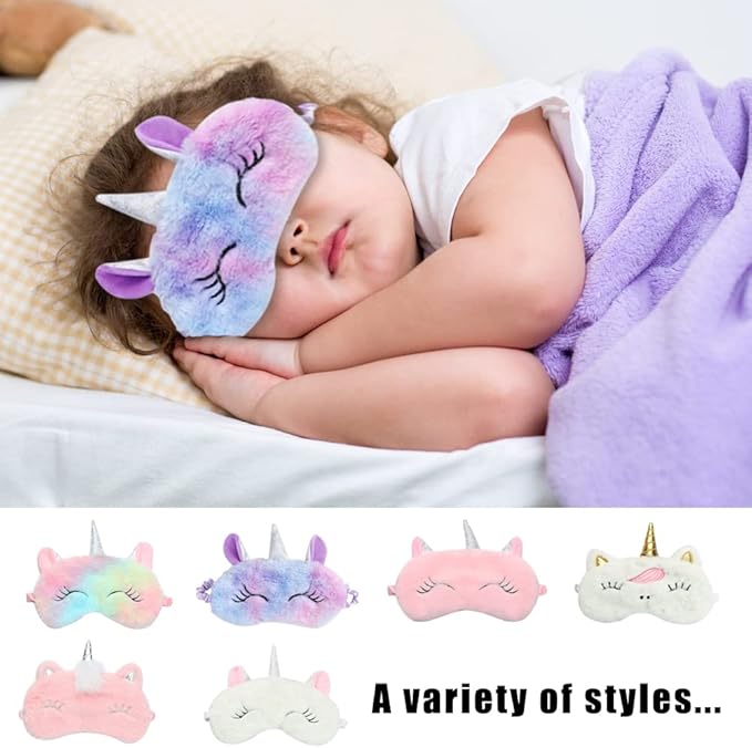2 Pcs Cute Sleep Mask, Cartoon Eye Mask for Travel Nap Sleep Lunch Break Overnight Party, Soft Plush Blindfold Eye Covers for Women Girls Kids