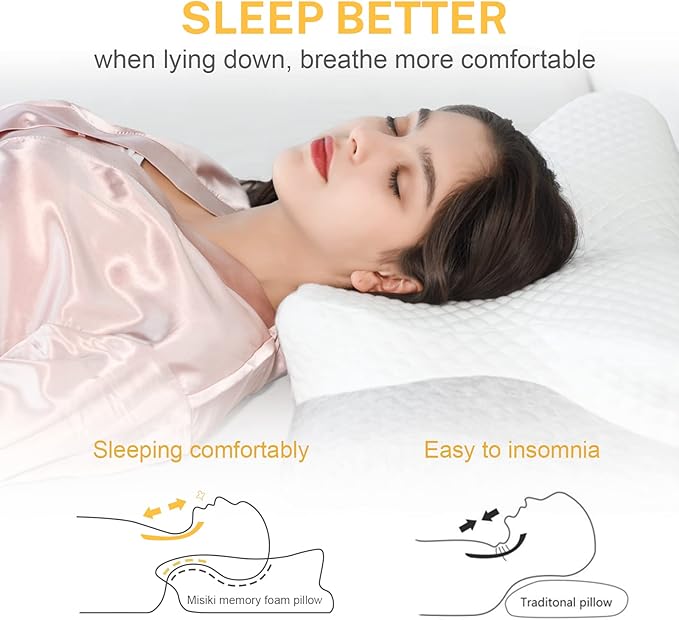 Contour Memory Foam Pillow, Cervical Pillow for Neck Pain Relief, Ergonomic Pillow for Sleeping, Orthopedic Neck Pillow with Washable Cover, Bed Pillows for Side, Back, Stomach Sleepers