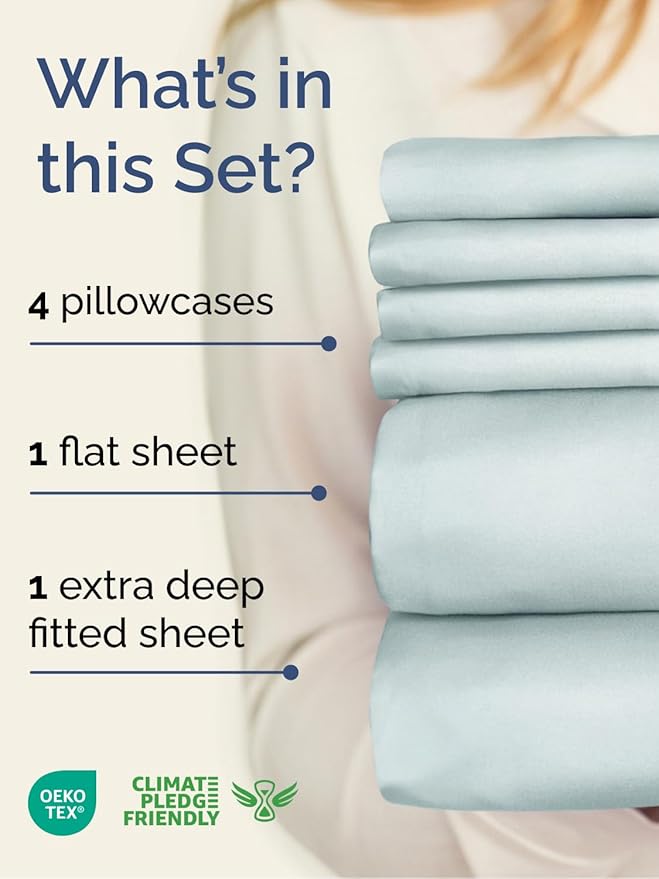 Extra Deep Cal King Sheet Set - 6 Piece Breathable and Cooling Sheets - Hotel Luxury Bedding for Women, Men, Kids & Teens - Easy & Secure Fit - Soft and Wrinkle Free - Extra Deep Pockets - Ice Blue