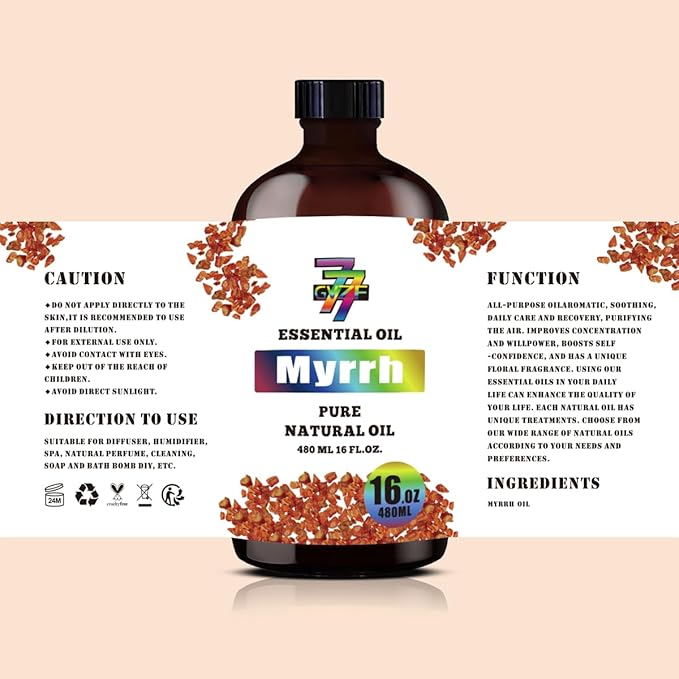 Myrrh Essential Oil - Myrrh Oils for Diffusers, Humidifiers, DIY Candles, Soap, Cleaning, Home, Office, Yoga, Massage, Gifts - 16 fl oz (480 ml) - GV77ZF