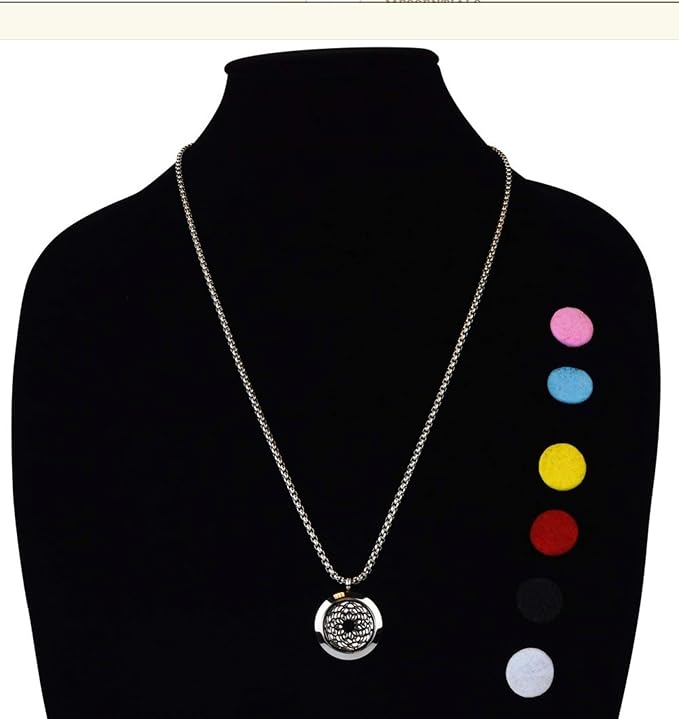 Wild Essentials Sunflower Essential Oil Diffuser Necklace, Stainless Steel Locket Pendant with 24 inch Chain, 12 Color Refill Pads, Customizable Color Changing Perfume Jewelry for Aromatherapy