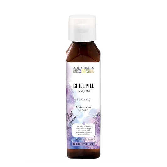 Aura Cacia Aromatherapy Body Oil, Chill Pill - Body Moisturizer with Relaxing Essential Oils for Daily Skin Care and Aromatic Indulgence | 4 Ounce (Pack of 1)