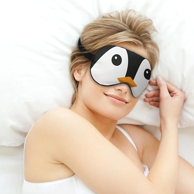 Cute Penguin Face Sleeping Mask Animal Head Sleep Eye Mask Blindfold with Adjustable Strap Soft Eye Mask Sleep for Blocking Out Lights