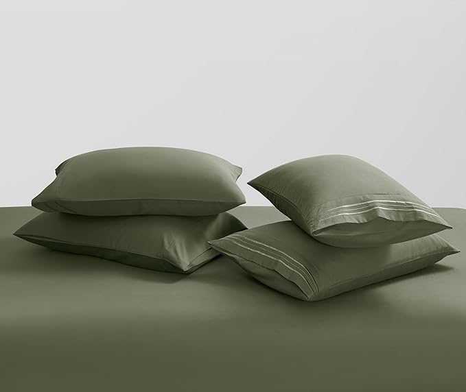 Clara Clark Queen Sheets - Hotel Luxury 6 Piece Bed Sheets for Queen Size Bed - Soft Bedding Sheets & Pillowcases, Fits Mattress up to 16 inch deep. Queen, Olive Green