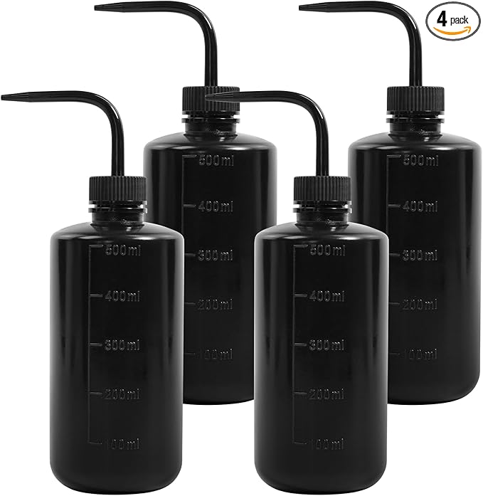 4 Packs Tattoo Wash Bottle Water Squirt Squeeze Diffuser Bottles (Black, 500ml)