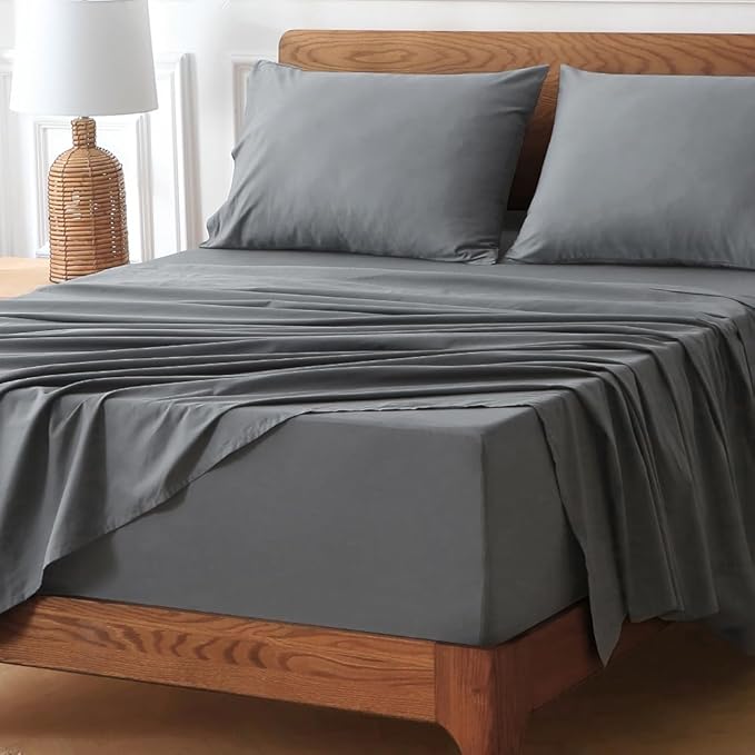 HYPREST Extra Deep Pocket King Sheet Sets Fits 18"-24" in Deep Mattress -100% Cotton King Sheet Set,Grey Hotel Luxury Soft Wrinkle Free Cooling Sheet Sets for King Bed Deep Pocket