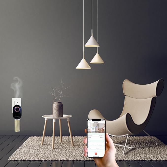 S910 Smart Scent Diffuser - Modern Design, Shiny Acrylic Material, LED Light, Cold Air Diffusion, Bluetooth App Controlled, Touch Screen (Black with Rose Gold Ring)