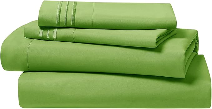 Clara Clark Bed Sheets, Premier 1800 Series 4 Piece Bed Sheet Set, Deep Pocket, Wrinkle, Fade, Stain Resistant, Luxury Soft Bedding Sheets & Pillowcases, Full, Garden Green