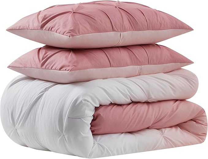 7 Piece Comforter Set Bed in a Bag Ombre Pintuck Design All Season Soft Down Alternative Bedding Comforter Set & Luxurious Matching Bed Sheets & Pillow Shams, Ombre Pintuck Blush, Full