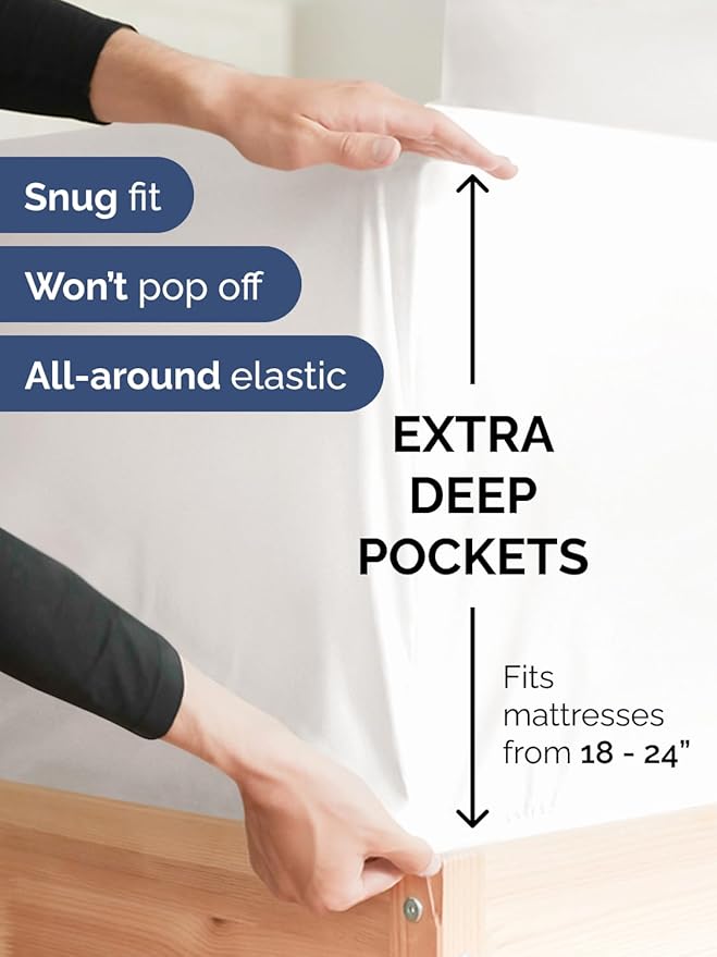 Extra Deep Cal King Sheet Set - 4 Piece Breathable & Cooling Bed Sheets - Easily Fits 18 to 24 inch Mattress - Soft, Wrinkle & Fade Free w/ Extra Deep Pockets - Hotel Luxury Bedding - Antique White