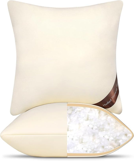 20x20 Pillow Inserts Set of 2 - Shredded Memory Foam with 3-Layer Hybrid Construction - Supportive 20 Inch Pillow Insert for Couch Throw Pillows, Never Goes Flat Down-Like Softness Beige