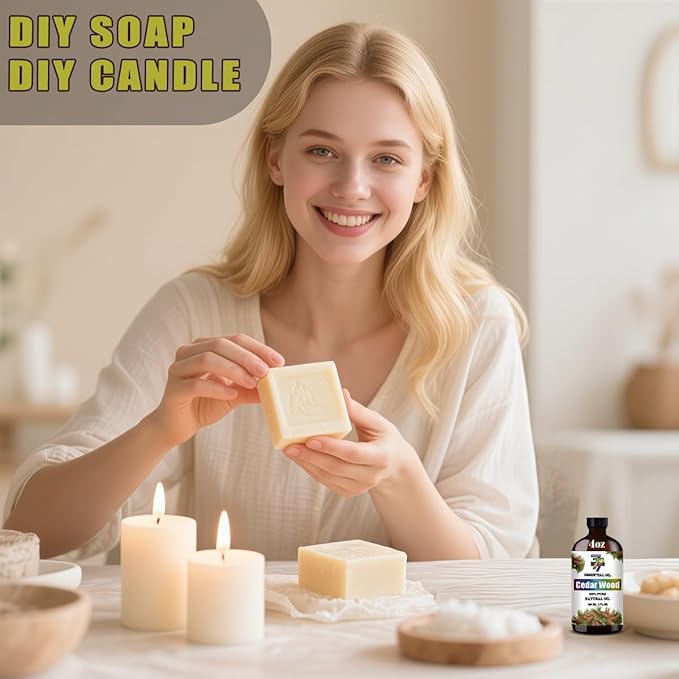 Cedarwood Essential Oil - Cedarwood Oils for Diffusers, Humidifiers, DIY Candles, Soap, Cleaning, Home, Office, Yoga, Massage, Gifts - 4 fl oz (120 ml) - GV77ZF