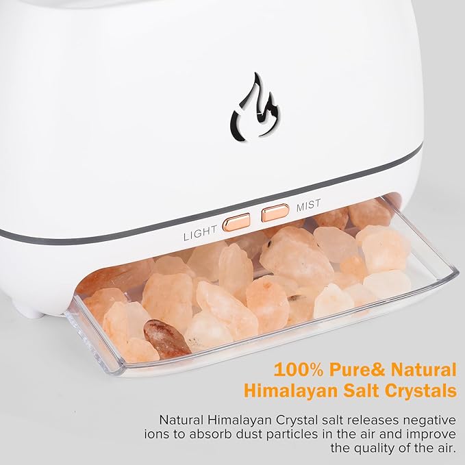 Essential Oil Diffuser & Himalayan Salt Lamp Diffuser & 7 Colors Changing Oil Diffuser,100% Pure Himalayan Pink Salt Rock, Waterless Auto off-200ml (White)