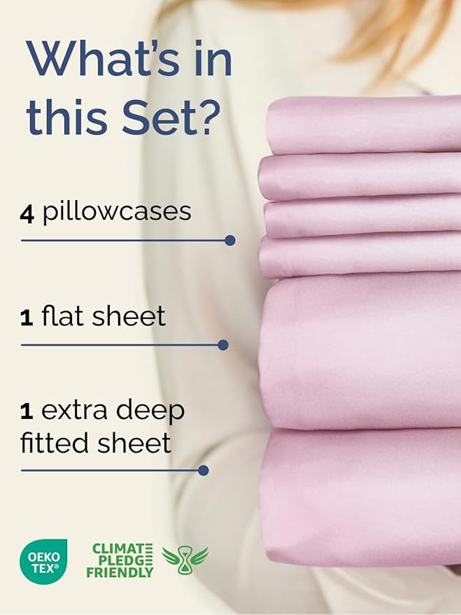 Extra Deep Cal King Sheet Set - 6 Piece Breathable and Cooling Sheets - Hotel Luxury Bedding for Women, Men, Kids & Teens - Easy & Secure Fit - Soft and Wrinkle Free - Extra Deep Pockets - Light Pink