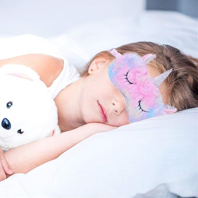 Cute Unicorn Sleeping Mask, Soft Fluffy Plush Blindfold Funny Novelty Animal Sleep Mask Eye Cover Eyeshade for Kids Girls Boys Women Men Night Nap Travel Meditation (Rainbow, Unicorn)