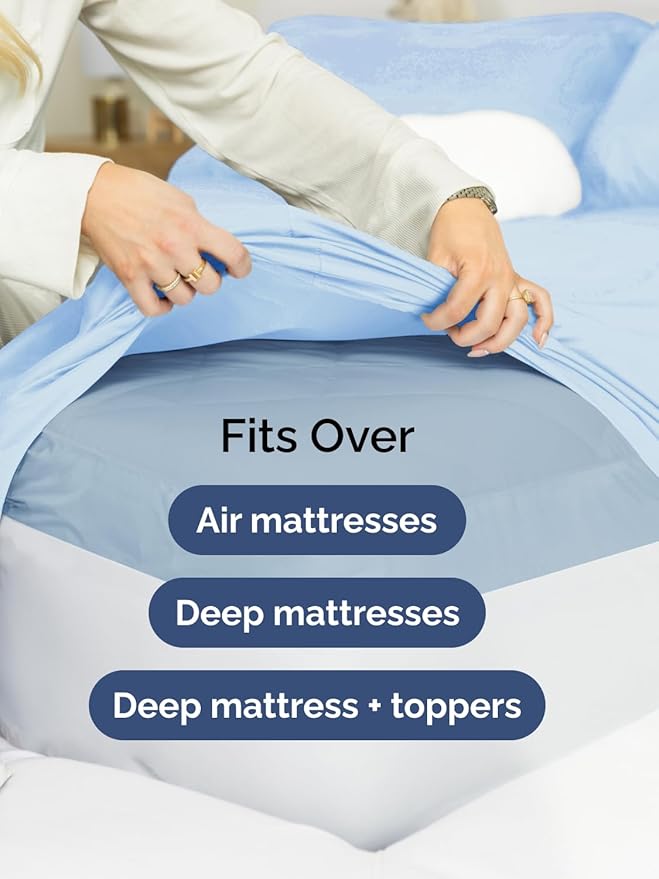Extra Deep Split King Sheet Set - 5 Piece Breathable & Cooling Bed Sheets - Easily Fits 18 to 24 inch Mattress - Soft, Wrinkle & Fade Free with Extra Deep Pockets - Hotel Luxury Bedding - Light Blue