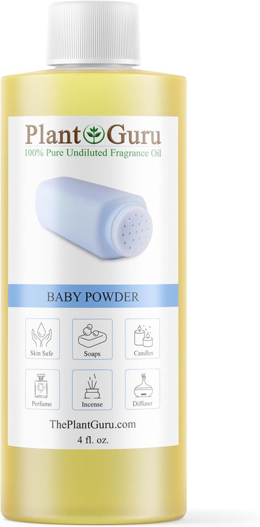 Baby Powder Fragrance Oil 4 fl. oz. Scented Oil for DIY Soap Making, Candles, Bath Bombs, Body Butters. Used in Aromatherapy Diffusers, Burners and Warmers. Great Addition to Lotions and Creams.