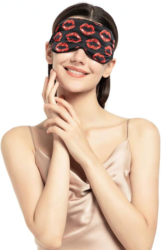 100% Mulberry Silk Sleep Mask Blackout, Cute Natural Sleeping Mask with Adjustable Elastic Strap, Satin Eye Cover for Men Women Adults (Kiss)