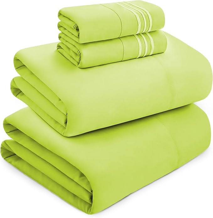Mocassi Luxury Twin XL 4-Piece Sheet Set - 1800 Premium Hotel Quality - Easy-Fit, Wrinkle, Fade Resistant Bed Sheets and Pillowcases - All Around Elastic Fitted Sheet, Deep Pocket, Lime