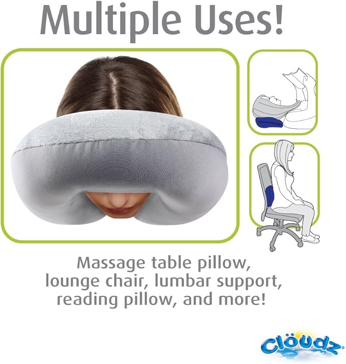 Cloudz Dual Comfort Microbead Airplane Travel Neck Pillow. Super Soft Cozy Plush Fabric on One Side, Cool Relaxing Spandex on The Other! Customize Your Comfort and Support at Home or On The Go! Grey
