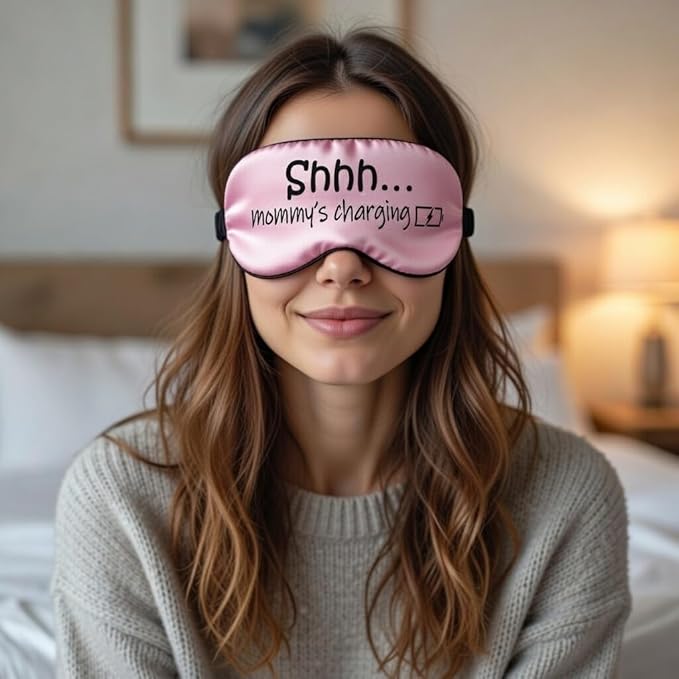 Shhh... Mommy Charging, Shhh... Daddy Charging Funny Sleep Mask Set for Dad, Mom, Parents & New Parents. Napping Gift for Father's Day, Mother's Day, Birthday, Christmas Stocking Stuffer.