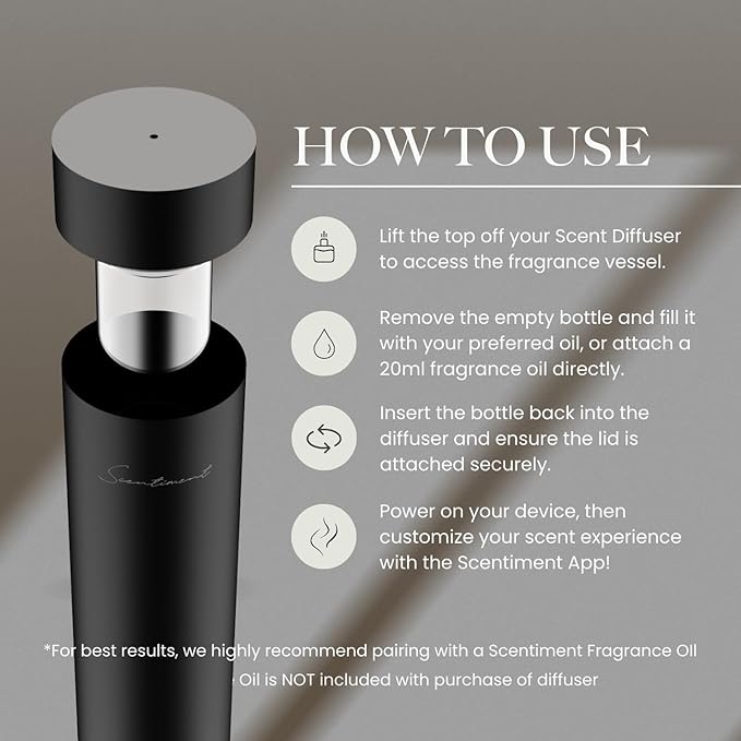 Scentiment Air 2 Diffuser (No Battery) – Cold Air Diffuser for Essential Oils | Covers Up to 1,000 Sq Ft | Waterless, Heat-Free Aromatherapy | WiFi & Bluetooth Smart Control (Black)