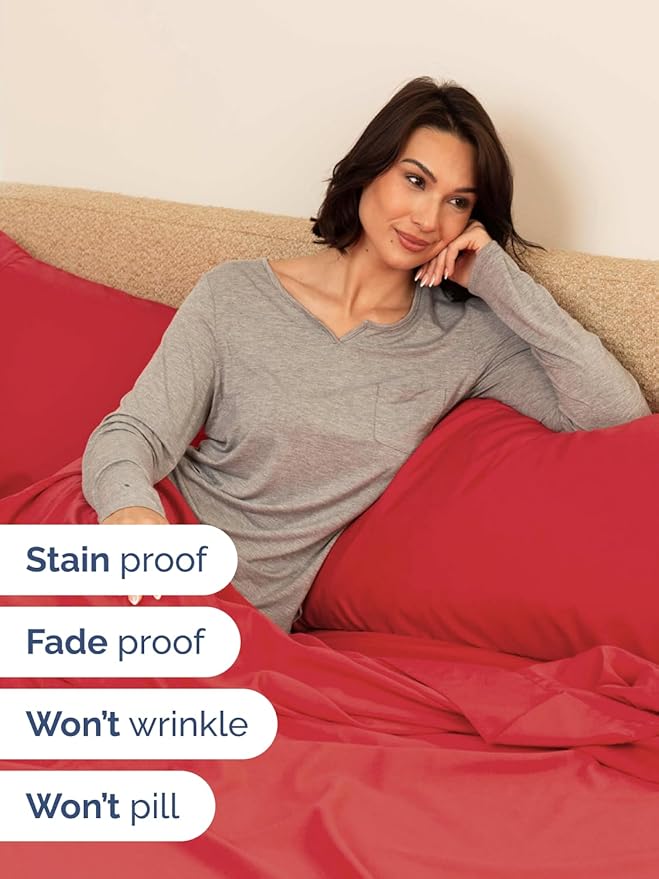 Extra Deep King Sheet Set - 4 Piece Breathable & Cooling Bed Sheets - Easily Fits 18 to 24 inch Mattress - Ultra Soft, Wrinkle & Fade Free with Extra Deep Pockets - Comfy Hotel Luxury Bedding - Red