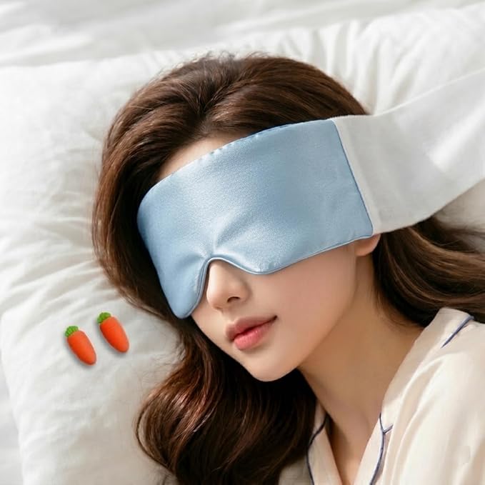 Weighted Sleep Mask & Earplugs Set, 250g Distributed Pressure Eye Cover, 3D Total Blackout Blindfold with Cooling Silk & Plush Fleece, 3 Pairs Sound-Dampening Earplugs for Daily Home Use & Travel