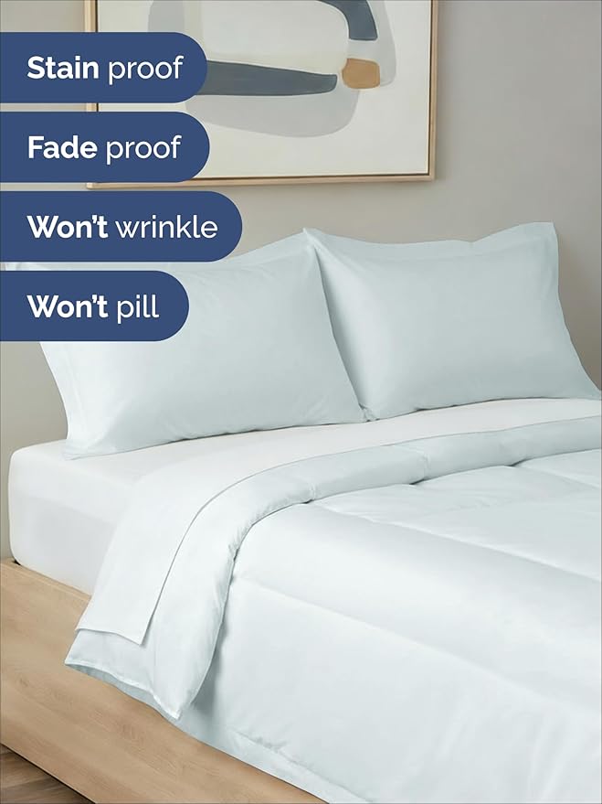 King Comforter Set - 3 Piece Bed Set for All Seasons - 1 Soft Quilted Comforter w/ Corner Tabs & 2 Pillow Shams - Comfy, Cozy & Breathable - Premium Down Duvet Insert - Oeko-TEX - King Size, Ice Blue