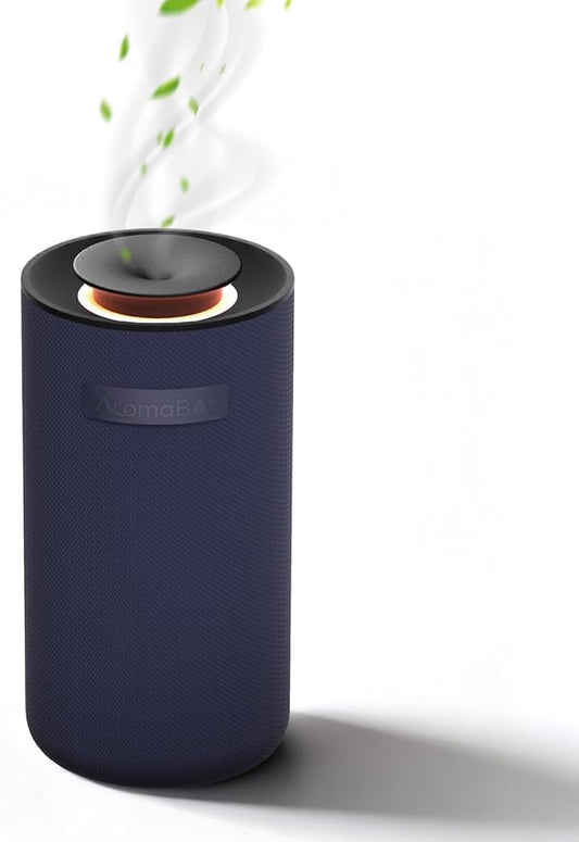 Aromabot Waterless Essential Oil Diffuser, Smart Portable Nebulizing Waterless Diffuser for Car, Home, or Office – Dual Mist Modes, Comfort Fabric Wrapping Process, Rechargeable Battery, LED Light