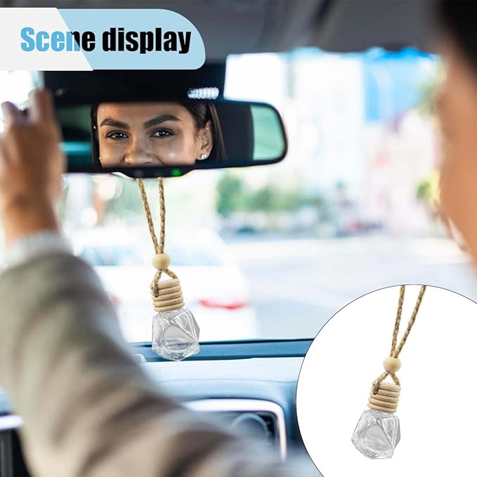 5PCS Hanging Car Rear View Mirror Charm - 8ml Empty Glass Bottle Pendant Automobile Interior Decoration for Rearview Mirror Ornament (Diamond)