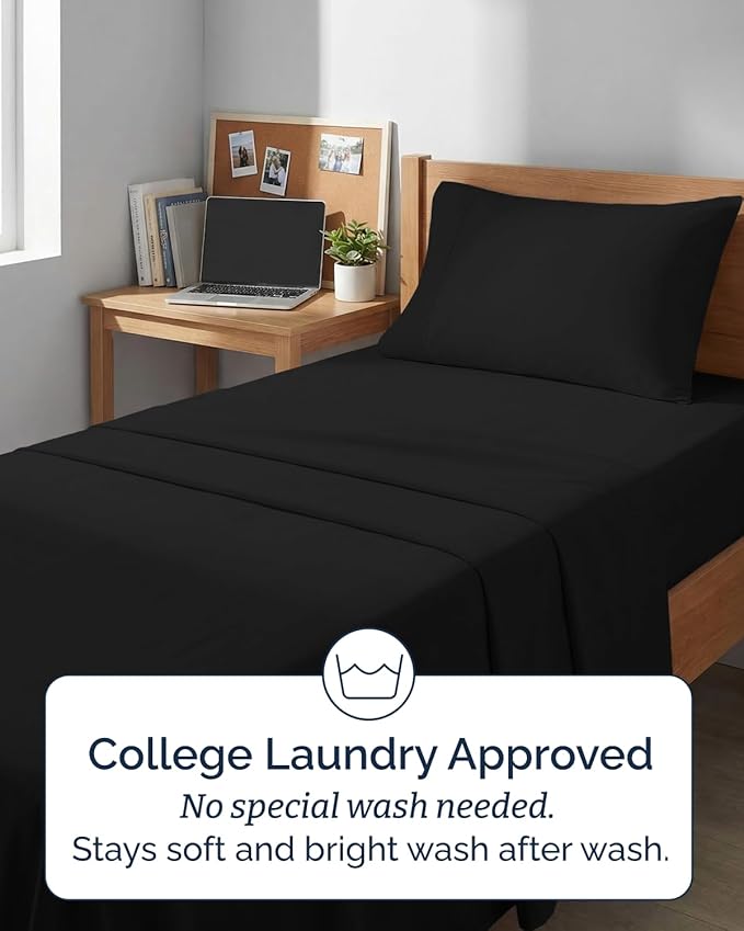 Extra Deep Twin XL Sheet Set - 3 Piece Breathable & Cooling Bed Sheets - Easily Fits 18 to 24 inch Mattress - Ultra Soft, Wrinkle & Fade Free w/ Extra Deep Pockets - Comfy Hotel Luxury Bedding - Black