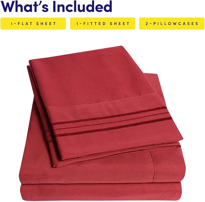1500 Supreme Collection Bed Sheet Set - Extra Soft, Elastic Corner Straps, Deep Pockets, Wrinkle & Fade Resistant Hypoallergenic Sheets Set, Luxury Hotel Bedding, Full, Red