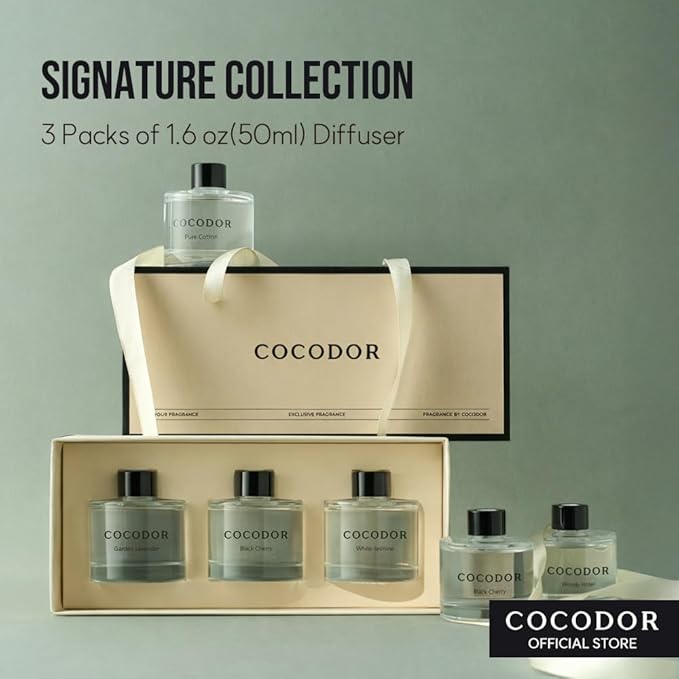 COCODOR Signature Collection Reed Diffuser Set of 3/Black Cherry,Refreshing Air,Lemon Eucaliptus/1.6oz Each Pack/Home Fragrance Diffuser, Oil Scent Diffuser for Bathroom Shelf Decor