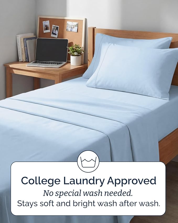 Extra Deep Twin XL Sheet Set - 4 Piece Breathable and Cooling Sheets - Hotel Luxury Bedding for Women, Men, Kids & Teens - Easy & Secure Fit - Soft and Wrinkle Free - Extra Deep Pockets - Light Blue