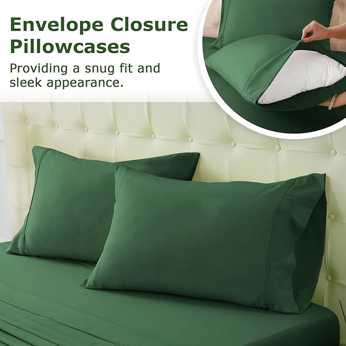 Twin Size Bed Sheet Set - 3 Piece Soft Microfiber Sheets with Deep Pockets, Cooling Technology, and Wrinkle-Free Pillowcase. Hotel-Quality, Durable Bedding, Eden Green