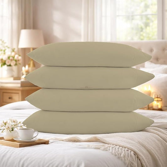 400 Thread Count 100% Egyptian Cotton Queen Size Pillowcases Set of 4, Soft & Breathable Sateen Weave, Envelope Closure, Hotel Luxury Bed Linen, Durable & Fade Resistant, 20"x30", Beige