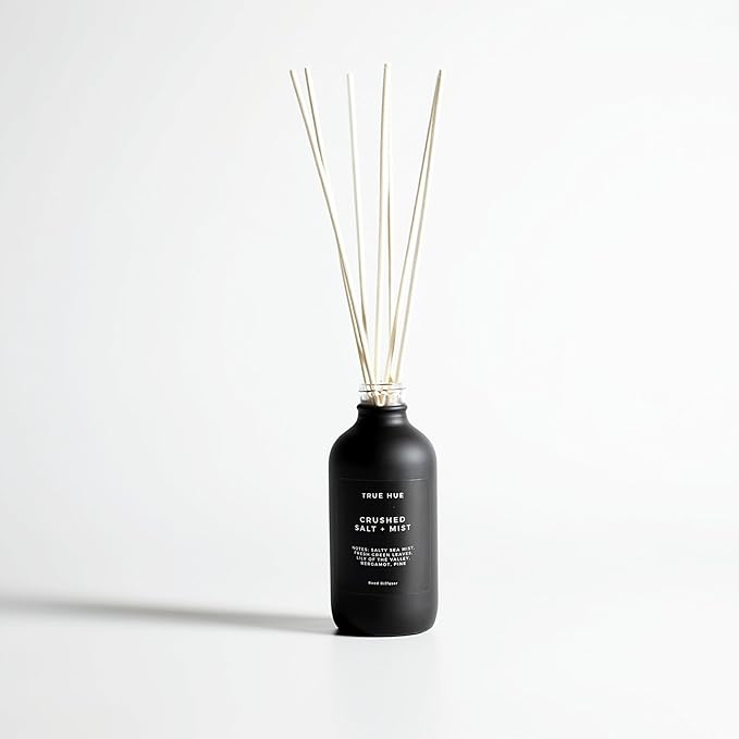 Luxury Reed Diffuser| True Hue | 3.75 fl oz | Glass and Rattan | Lasts for 2-3 Months | Fragrance Diffusers for Home | Handmade in USA (Crushed Salt + Mist)