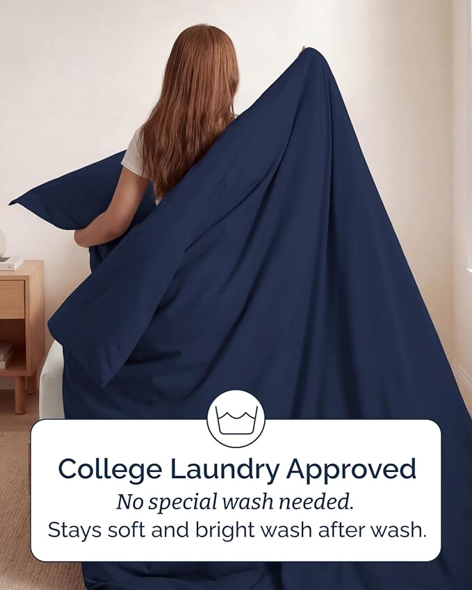 Duvet Cover Twin/Twin XL Size Set - Extra Soft Twin/Twin XL Duvet Cover 68" x 90" with 1 Pillow Sham - Hotel Luxury, Easy Care, Fade Free with Zipper Closures & Ties - Comfy & Breathable (Navy Blue)