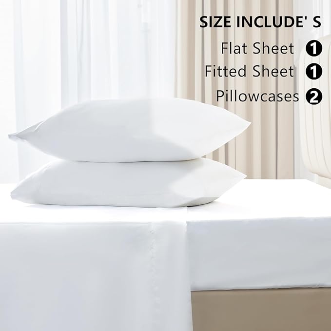 CozyLux Satin Sheets Queen Size Bed Set - 4 Piece Silky Queen Sheet Set, Luxury White Queen Sheets with Smooth and Soft Microfiber, Includes 1 Fitted Sheet, 1 Flat Sheet and 2 Pillowcases