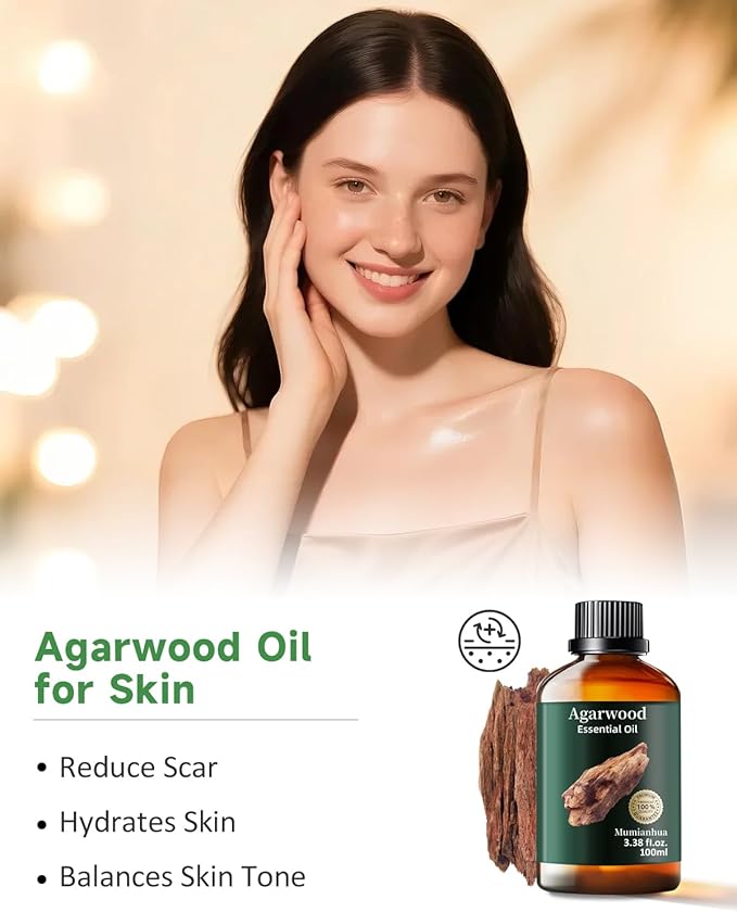 Agarwood Essential Oil, Mumianhua Pure Oud Oil, Luxurious Woody Essence for Aromatherapy, Reed Diffuser, Meditation, Perfumery & Mind Wellness, 3.38 Fl Oz